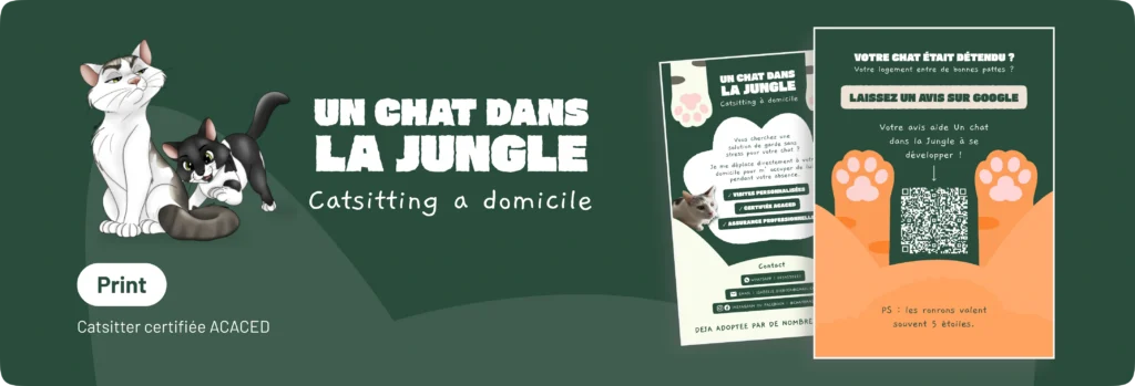 Création logo, flyer et supports print pour Un Chat dans la Jungle, catsitter certifiée ACACED