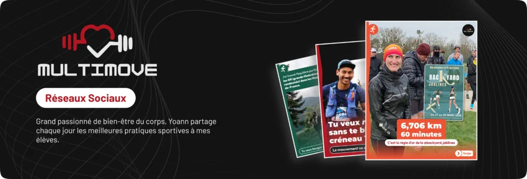 Gestion réseaux sociaux pour Multimove Coach, coach bien-être et sport de Yoann